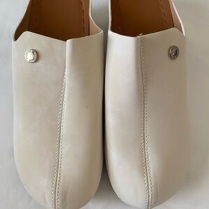 Cream Leather-Like Slip-On Mules with Metal Stud Detail